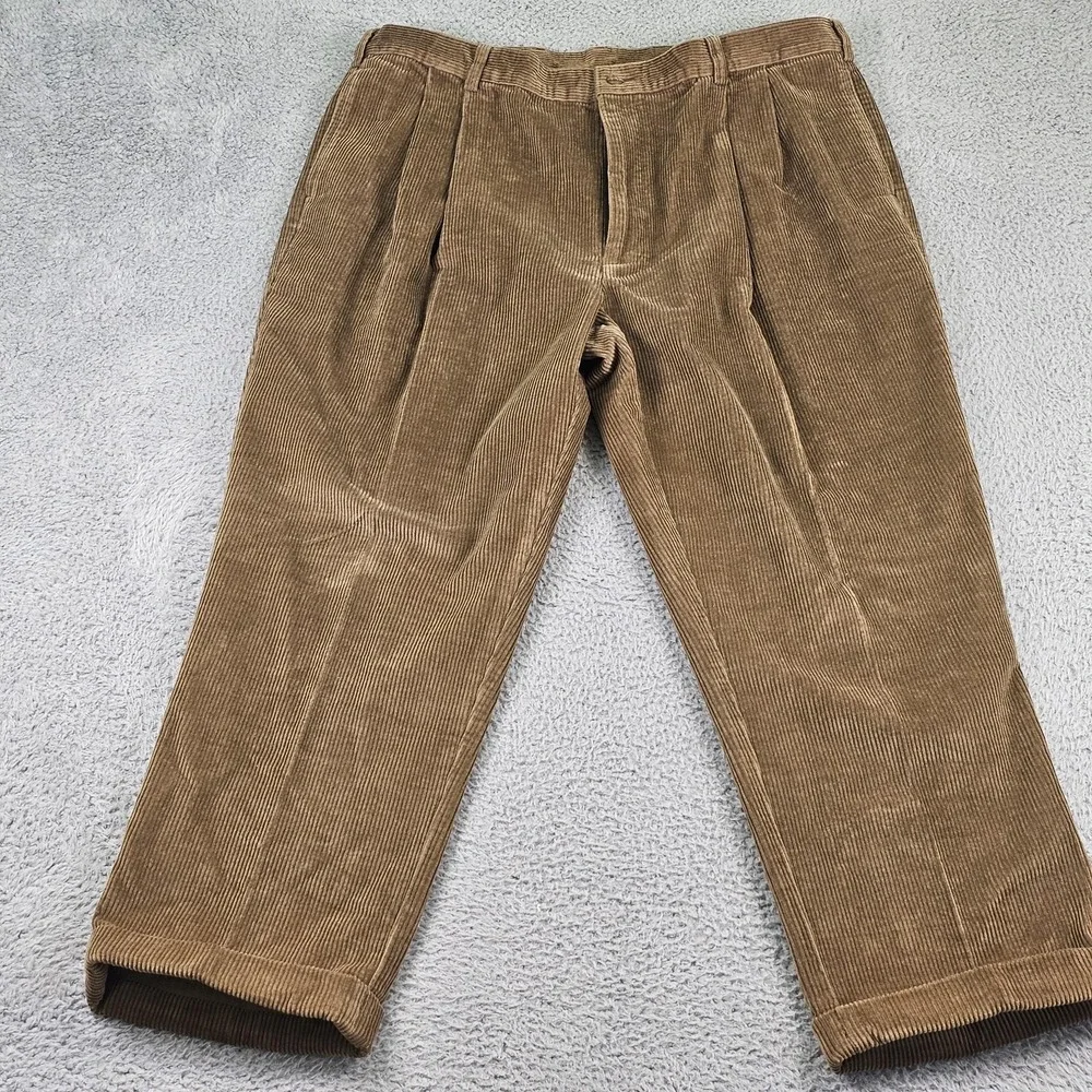 Jos. A. Bank Dress Pants Mens 42x29 Brown Colorfast Corduroys Pleated Cuffed